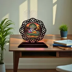 Car Desk/Table Top Lord Vishnu Wooden Photo Stand 3x4 Inches, Compact & Stylish Spiritual Display For Car, Home & Office (Pack Of 1) (F19663) Car Desk/Table Top Lord Vishnu Wooden Photo Stand 3x4 Inches, Compact & Stylish Spiritual Display For Car, Home & Office (Pack Of 1) (F19663)