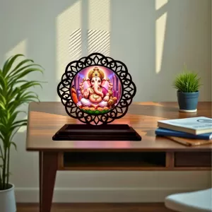 Car Desk/Table Top  Lord Gansha Wooden Photo Stand  3x4 Inches, Compact & Stylish Spiritual Display For Car, Home & Office (Pack Of 1) (F19683)