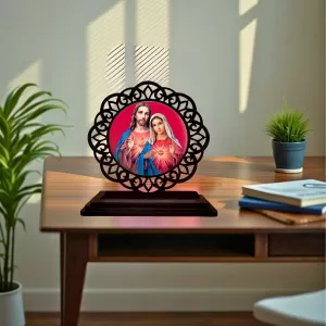 Car Desk/Table Top Lord Jesus And Merry Wooden Photo Stand 3x4 Inches, Compact & Stylish Spiritual Display For Car, Home & Office (Pack Of 1) (F19688) Car Desk/Table Top Lord Jesus And Merry Wooden Photo Stand 3x4 Inches, Compact & Stylish Spiritual Display For Car, Home & Office (Pack Of 1) (F19688)