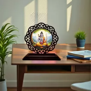 Car Desk/Table Top Lord Rama Wooden Photo Stand  3x4 Inches, Compact & Stylish Spiritual Display For Car, Home & Office (Pack Of 1) (F19695)