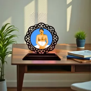 Car Desk/Table Top Anukulchandra Chakravarty Wooden Photo Stand  3x4 Inches, Compact & Stylish Spiritual Display For Car, Home & Office (Pack Of 1) (F19706)