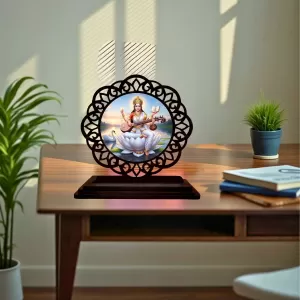 Car Desk/Table Top Goddess Saraswathi Wooden Photo Stand 3x4 Inches, Compact & Stylish Spiritual Display For Car, Home & Office (Pack Of 1) (F19715) Car Desk/Table Top Goddess Saraswathi Wooden Photo Stand 3x4 Inches, Compact & Stylish Spiritual Display For Car, Home & Office (Pack Of 1) (F19715)