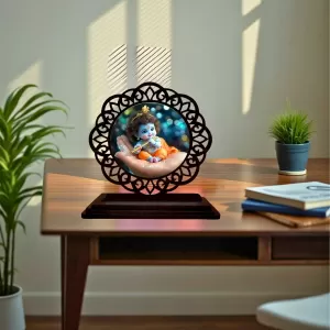 Car Desk/Table Top Lord Krishna Wooden Photo Stand 3x4 Inches, Compact & Stylish Spiritual Display For Car, Home & Office (Pack Of 1) (F19719) Car Desk/Table Top Lord Krishna Wooden Photo Stand 3x4 Inches, Compact & Stylish Spiritual Display For Car, Home & Office (Pack Of 1) (F19719)