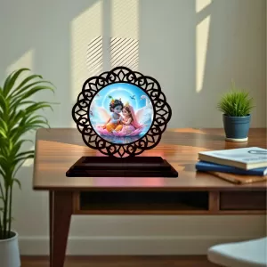Car Desk/Table Top Radha Krishna Wooden Photo Stand 3x4 Inches, Compact & Stylish Spiritual Display For Car, Home & Office (Pack Of 1) (F19752) Car Desk/Table Top Radha Krishna Wooden Photo Stand 3x4 Inches, Compact & Stylish Spiritual Display For Car, Home & Office (Pack Of 1) (F19752)