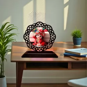 Car Desk/Table Top Lord Krishna Wooden Photo Stand  3x4 Inches, Compact & Stylish Spiritual Display For Car, Home & Office (Pack Of 1) (F19762)