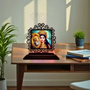 Car Desk/Table Top Goddess Durga Wooden Photo Stand 3x4 Inches, Compact & Stylish Spiritual Display For Car, Home & Office (Pack Of 1) (F19774) Car Desk/Table Top Goddess Durga Wooden Photo Stand 3x4 Inches, Compact & Stylish Spiritual Display For Car, Home & Office (Pack Of 1) (F19774)