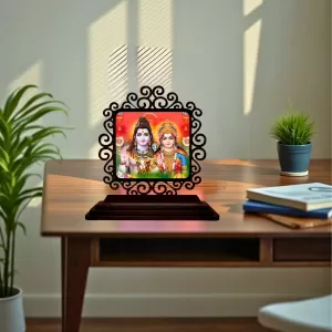 Car Desk/Table Top Lord Shiva And Parvathi Wooden Photo Stand 3x4 Inches, Compact & Stylish Spiritual Display For Car, Home & Office (Pack Of 1) (F19775) Car Desk/Table Top Lord Shiva And Parvathi Wooden Photo Stand 3x4 Inches, Compact & Stylish Spiritual Display For Car, Home & Office (Pack Of 1) (F19775)