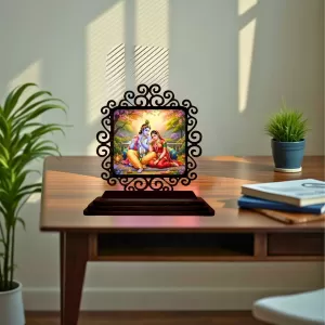 Car Desk/Table Top Radha Krishna Wooden Photo Stand 3x4 Inches, Compact & Stylish Spiritual Display For Car, Home & Office (Pack Of 1) (F19786) Car Desk/Table Top Radha Krishna Wooden Photo Stand 3x4 Inches, Compact & Stylish Spiritual Display For Car, Home & Office (Pack Of 1) (F19786)
