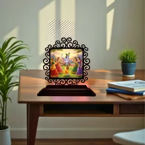 Car Desk/Table Top Lord Krishna With Gopikas Wooden Photo Stand 3x4 Inches, Compact & Stylish Spiritual Display For Car, Home & Office (Pack Of 1) (F19791) Car Desk/Table Top Lord Krishna With Gopikas Wooden Photo Stand 3x4 Inches, Compact & Stylish Spiritual Display For Car, Home & Office (Pack Of 1) (F19791)