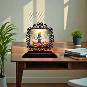 Car Desk/Table Top Lord Krishna Wooden Photo Stand 3x4 Inches, Compact & Stylish Spiritual Display For Car, Home & Office (Pack Of 1) (F19792) Car Desk/Table Top Lord Krishna Wooden Photo Stand 3x4 Inches, Compact & Stylish Spiritual Display For Car, Home & Office (Pack Of 1) (F19792)