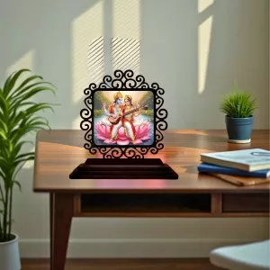 Car Desk/Table Top Lord Vishnu And Saraswathi Wooden Photo Stand 3x4 Inches, Compact & Stylish Spiritual Display For Car, Home & Office (Pack Of 1) (F19811) Car Desk/Table Top Lord Vishnu And Saraswathi Wooden Photo Stand 3x4 Inches, Compact & Stylish Spiritual Display For Car, Home & Office (Pack Of 1) (F19811)