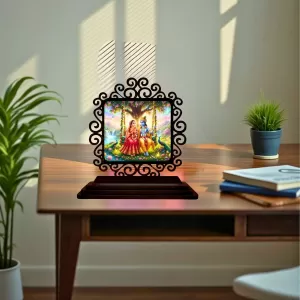 Car Desk/Table Top Radha Krishna Wooden Photo Stand 3x4 Inches, Compact & Stylish Spiritual Display For Car, Home & Office (Pack Of 1) (F19813) Car Desk/Table Top Radha Krishna Wooden Photo Stand 3x4 Inches, Compact & Stylish Spiritual Display For Car, Home & Office (Pack Of 1) (F19813)