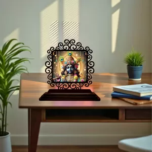 Car Desk/Table Top Lord Krishna Wooden Photo Stand 3x4 Inches, Compact & Stylish Spiritual Display For Car, Home & Office (Pack Of 1) (F19816) Car Desk/Table Top Lord Krishna Wooden Photo Stand 3x4 Inches, Compact & Stylish Spiritual Display For Car, Home & Office (Pack Of 1) (F19816)