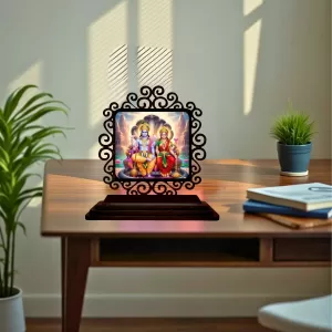 Car Desk/Table Top Lord Vishnu And Lakshmi Wooden Photo Stand 3x4 Inches, Compact & Stylish Spiritual Display For Car, Home & Office (Pack Of 1) (F19824) Car Desk/Table Top Lord Vishnu And Lakshmi Wooden Photo Stand 3x4 Inches, Compact & Stylish Spiritual Display For Car, Home & Office (Pack Of 1) (F19824)