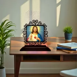 Car Desk/Table Top Lord Jesus Wooden Photo Stand 3x4 Inches, Compact & Stylish Spiritual Display For Car, Home & Office (Pack Of 1) (F19840) Car Desk/Table Top Lord Jesus Wooden Photo Stand 3x4 Inches, Compact & Stylish Spiritual Display For Car, Home & Office (Pack Of 1) (F19840)