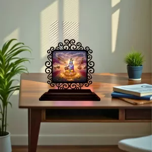 Car Desk/Table Top Lord Krishna Wooden Photo Stand  3x4 Inches, Compact & Stylish Spiritual Display For Car, Home & Office (Pack Of 1) (F19843)