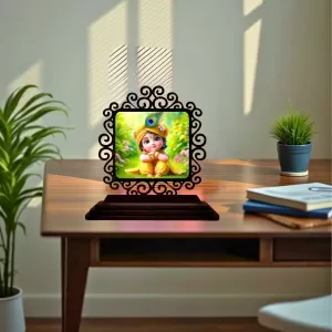 Car Desk/Table Top Lord Krishna Wooden Photo Stand 3x4 Inches, Compact & Stylish Spiritual Display For Car, Home & Office (Pack Of 1) (F19856) Car Desk/Table Top Lord Krishna Wooden Photo Stand 3x4 Inches, Compact & Stylish Spiritual Display For Car, Home & Office (Pack Of 1) (F19856)