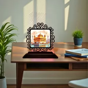 Car Desk/Table Top Golden Temple Wooden Photo Stand 3x4 Inches, Compact & Stylish Spiritual Display For Car, Home & Office (Pack Of 1) (F19864) Car Desk/Table Top Golden Temple Wooden Photo Stand 3x4 Inches, Compact & Stylish Spiritual Display For Car, Home & Office (Pack Of 1) (F19864)
