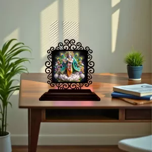 Car Desk/Table Top Lord Krishna Wooden Photo Stand  3x4 Inches, Compact & Stylish Spiritual Display For Car, Home & Office (Pack Of 1) (F19890)
