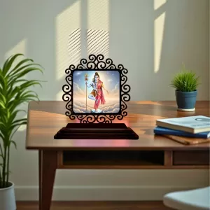 Car Desk/Table Top Arthanareeshwar Wooden Photo Stand  3x4 Inches, Compact & Stylish Spiritual Display For Car, Home & Office (Pack Of 1) (F19892)