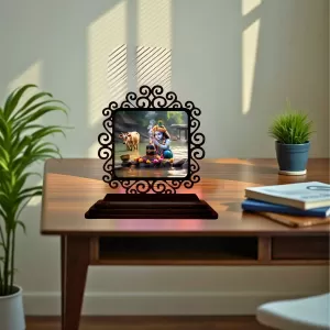 Car Desk/Table Top Lord Krishna Wooden Photo Stand  3x4 Inches, Compact & Stylish Spiritual Display For Car, Home & Office (Pack Of 1) (F19897)