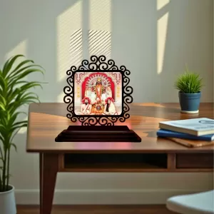 Car Desk/Table Top Kali Maa And Ramakrishna Paramahamsa And Sarada Devi Wooden Photo Stand  3x4 Inches, Compact & Stylish Spiritual Display For Car, Home & Office (Pack Of 1) (F19901)