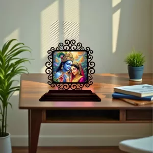 Car Desk/Table Top Lord Krishna And Radha Wooden Photo Stand 3x4 Inches, Compact & Stylish Spiritual Display For Car, Home & Office (Pack Of 1) (F19913) Car Desk/Table Top Lord Krishna And Radha Wooden Photo Stand 3x4 Inches, Compact & Stylish Spiritual Display For Car, Home & Office (Pack Of 1) (F19913)