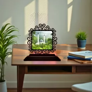 Car Desk/Table Top Mucca Masid Wooden Photo Stand  3x4 Inches, Compact & Stylish Spiritual Display For Car, Home & Office (Pack Of 1) (F19928)