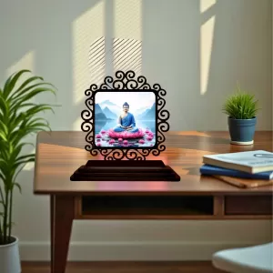 Car Desk/Table Top Lord Buddha Wooden Photo Stand 3x4 Inches, Compact & Stylish Spiritual Display For Car, Home & Office (Pack Of 1) (F19932) Car Desk/Table Top Lord Buddha Wooden Photo Stand 3x4 Inches, Compact & Stylish Spiritual Display For Car, Home & Office (Pack Of 1) (F19932)