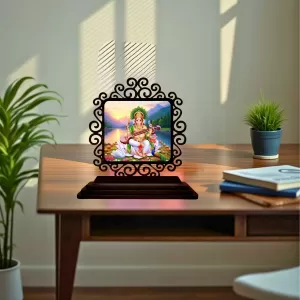Car Desk/Table Top Goddess Saraswathi Wooden Photo Stand 3x4 Inches, Compact & Stylish Spiritual Display For Car, Home & Office (Pack Of 1) (F19944) Car Desk/Table Top Goddess Saraswathi Wooden Photo Stand 3x4 Inches, Compact & Stylish Spiritual Display For Car, Home & Office (Pack Of 1) (F19944)