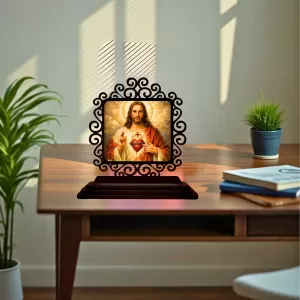 Car Desk/Table Top Lord Jesus Wooden Photo Stand 3x4 Inches, Compact & Stylish Spiritual Display For Car, Home & Office (Pack Of 1) (F19949) Car Desk/Table Top Lord Jesus Wooden Photo Stand 3x4 Inches, Compact & Stylish Spiritual Display For Car, Home & Office (Pack Of 1) (F19949)
