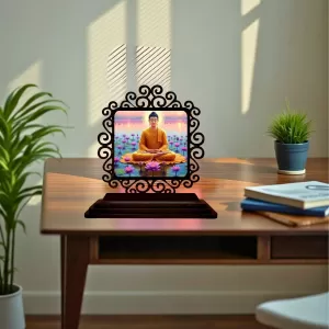 Car Desk/Table Top Lord Buddha Wooden Photo Stand 3x4 Inches, Compact & Stylish Spiritual Display For Car, Home & Office (Pack Of 1) (F19951) Car Desk/Table Top Lord Buddha Wooden Photo Stand 3x4 Inches, Compact & Stylish Spiritual Display For Car, Home & Office (Pack Of 1) (F19951)