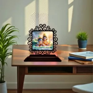 Car Desk/Table Top Little Krishna And Shiva Wooden Photo Stand 3x4 Inches, Compact & Stylish Spiritual Display For Car, Home & Office (Pack Of 1) (F19968) Car Desk/Table Top Little Krishna And Shiva Wooden Photo Stand 3x4 Inches, Compact & Stylish Spiritual Display For Car, Home & Office (Pack Of 1) (F19968)