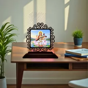 Car Desk/Table Top Lord Saraswathi Wooden Photo Stand 3x4 Inches, Compact & Stylish Spiritual Display For Car, Home & Office (Pack Of 1) (F19979) Car Desk/Table Top Lord Saraswathi Wooden Photo Stand 3x4 Inches, Compact & Stylish Spiritual Display For Car, Home & Office (Pack Of 1) (F19979)
