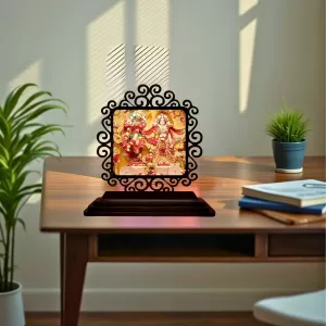 Car Desk/Table Top Radha Krishna Wooden Photo Stand 3x4 Inches, Compact & Stylish Spiritual Display For Car, Home & Office (Pack Of 1) (F19984) Car Desk/Table Top Radha Krishna Wooden Photo Stand 3x4 Inches, Compact & Stylish Spiritual Display For Car, Home & Office (Pack Of 1) (F19984)