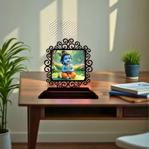 Car Desk/Table Top Little Krishna Wooden Photo Stand 3x4 Inches, Compact & Stylish Spiritual Display For Car, Home & Office (Pack Of 1) (F19985) Car Desk/Table Top Little Krishna Wooden Photo Stand 3x4 Inches, Compact & Stylish Spiritual Display For Car, Home & Office (Pack Of 1) (F19985)