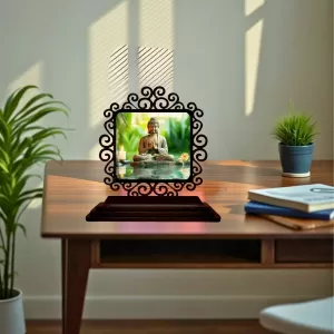 Car Desk/Table Top Lord Buddha Wooden Photo Stand 3x4 Inches, Compact & Stylish Spiritual Display For Car, Home & Office (Pack Of 1) (F19994) Car Desk/Table Top Lord Buddha Wooden Photo Stand 3x4 Inches, Compact & Stylish Spiritual Display For Car, Home & Office (Pack Of 1) (F19994)