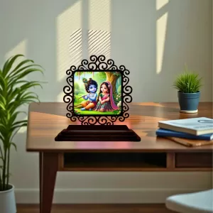 Car Desk/Table Top Radha Krishna Wooden Photo Stand 3x4 Inches, Compact & Stylish Spiritual Display For Car, Home & Office (Pack Of 1) (F20009) Car Desk/Table Top Radha Krishna Wooden Photo Stand 3x4 Inches, Compact & Stylish Spiritual Display For Car, Home & Office (Pack Of 1) (F20009)