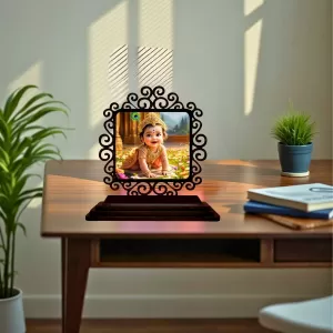Car Desk/Table Top Little Krishna Wooden Photo Stand 3x4 Inches, Compact & Stylish Spiritual Display For Car, Home & Office (Pack Of 1) (F20012) Car Desk/Table Top Little Krishna Wooden Photo Stand 3x4 Inches, Compact & Stylish Spiritual Display For Car, Home & Office (Pack Of 1) (F20012)