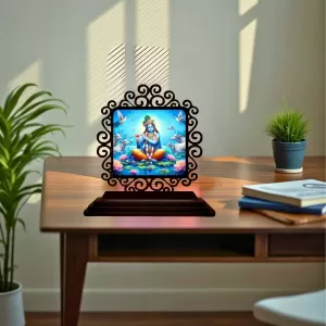 Car Desk/Table Top Lord Krishna Wooden Photo Stand  3x4 Inches, Compact & Stylish Spiritual Display For Car, Home & Office (Pack Of 1) (F20014)