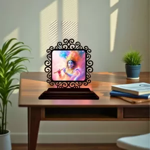 Car Desk/Table Top Lord Krishna Wooden Photo Stand  3x4 Inches, Compact & Stylish Spiritual Display For Car, Home & Office (Pack Of 1) (F20016)