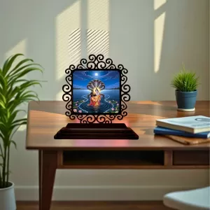 Car Desk/Table Top Lord Krishna Wooden Photo Stand  3x4 Inches, Compact & Stylish Spiritual Display For Car, Home & Office (Pack Of 1) (F20026)