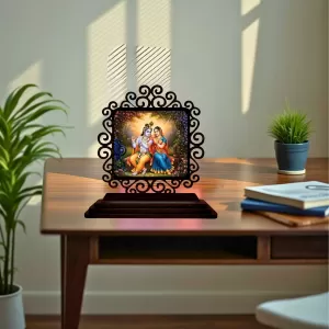 Car Desk/Table Top Radha Krishna Wooden Photo Stand 3x4 Inches, Compact & Stylish Spiritual Display For Car, Home & Office (Pack Of 1) (F20028) Car Desk/Table Top Radha Krishna Wooden Photo Stand 3x4 Inches, Compact & Stylish Spiritual Display For Car, Home & Office (Pack Of 1) (F20028)