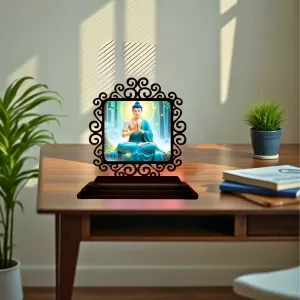 Car Desk/Table Top Lord Buddha Wooden Photo Stand 3x4 Inches, Compact & Stylish Spiritual Display For Car, Home & Office (Pack Of 1) (F20036) Car Desk/Table Top Lord Buddha Wooden Photo Stand 3x4 Inches, Compact & Stylish Spiritual Display For Car, Home & Office (Pack Of 1) (F20036)
