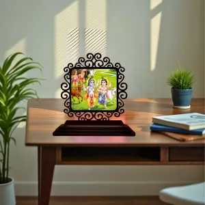 Car Desk/Table Top Lord Krishna Wooden Photo Stand  3x4 Inches, Compact & Stylish Spiritual Display For Car, Home & Office (Pack Of 1) (F20048)