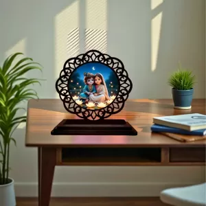Car Desk/Table Top Cute Little Radha Krishna Wooden Photo Stand 3x4 Inches, Compact & Stylish Spiritual Display For Car, Home & Office (Pack Of 1) (F21219) Car Desk/Table Top Cute Little Radha Krishna Wooden Photo Stand 3x4 Inches, Compact & Stylish Spiritual Display For Car, Home & Office (Pack Of 1) (F21219)
