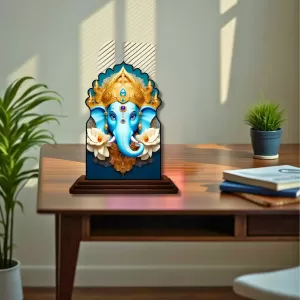 Car Dashboard/Table Top Lord Ganesha Wooden Temple Photo Stand  3x4 Inches, Compact & Stylish Spiritual Display For Car, Home & Office (Pack Of 1) (F22464)