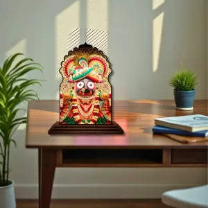 Car Dashboard/Table Top Lord Jagannath Wooden Temple Photo Stand  3x4 Inches, Compact & Stylish Spiritual Display For Car, Home & Office (Pack Of 1) (F22474)