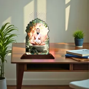 Car Dashboard/Table Top Ramakrishna Paramahamsa Wooden Temple Photo Stand  3x4 Inches, Compact & Stylish Spiritual Display For Car, Home & Office (Pack Of 1) (F22479)