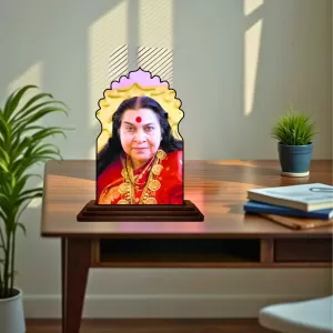 Car Dashboard/Table Top Shri Mataji Nirmala Devi Wooden Temple Photo Stand 3x4 Inches, Compact & Stylish Spiritual Display For Car, Home & Office (Pack Of 1) (F22489) Car Dashboard/Table Top Shri Mataji Nirmala Devi Wooden Temple Photo Stand 3x4 Inches, Compact & Stylish Spiritual Display For Car, Home & Office (Pack Of 1) (F22489)